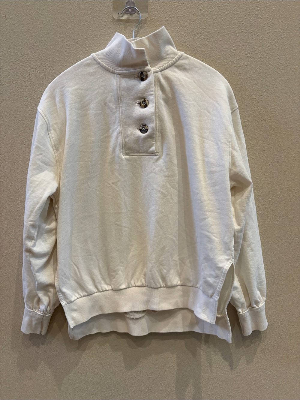 Women's Ivory Button-Neck Pullover Sweatshirt